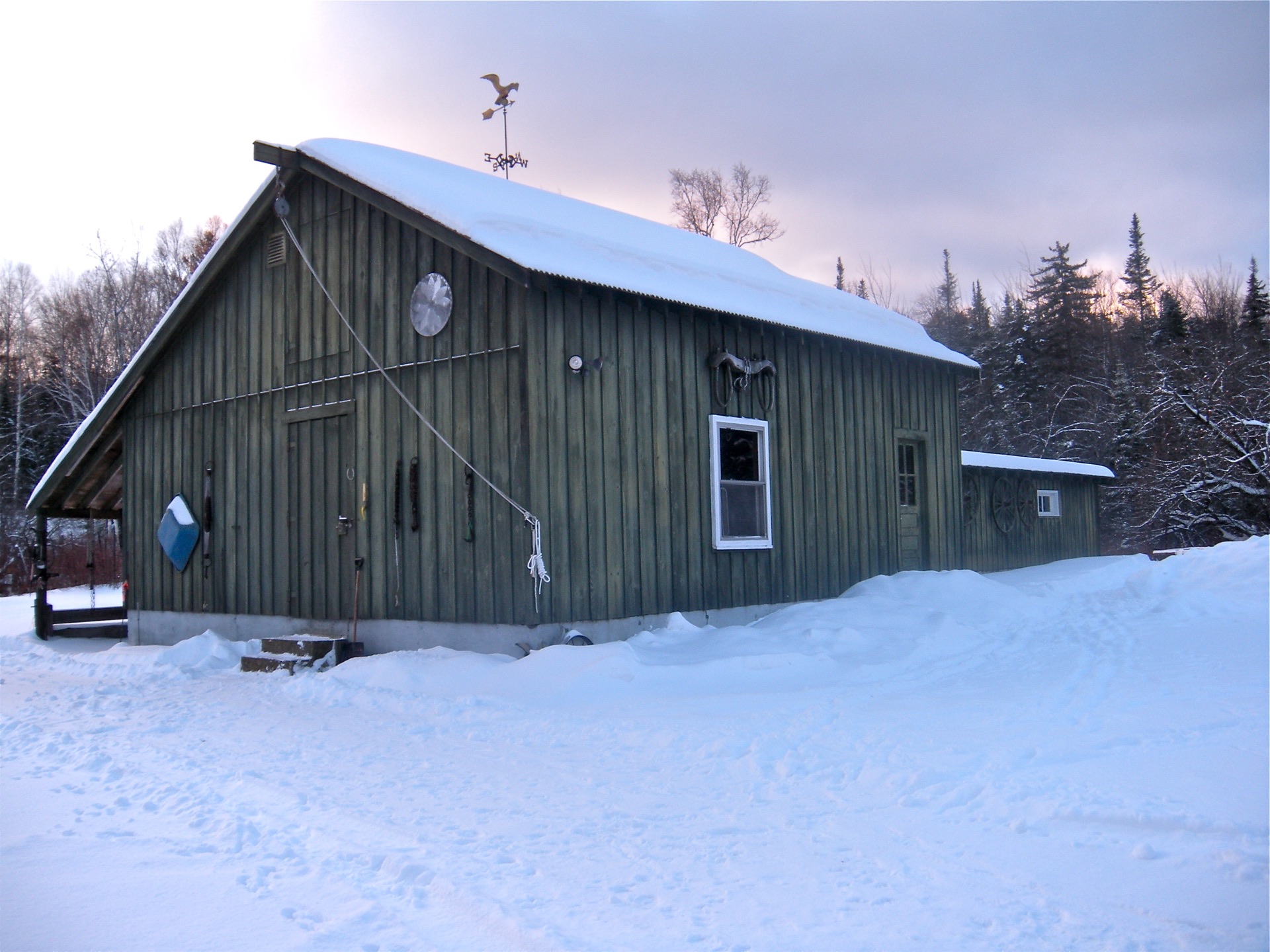 The kennel building in winter snow